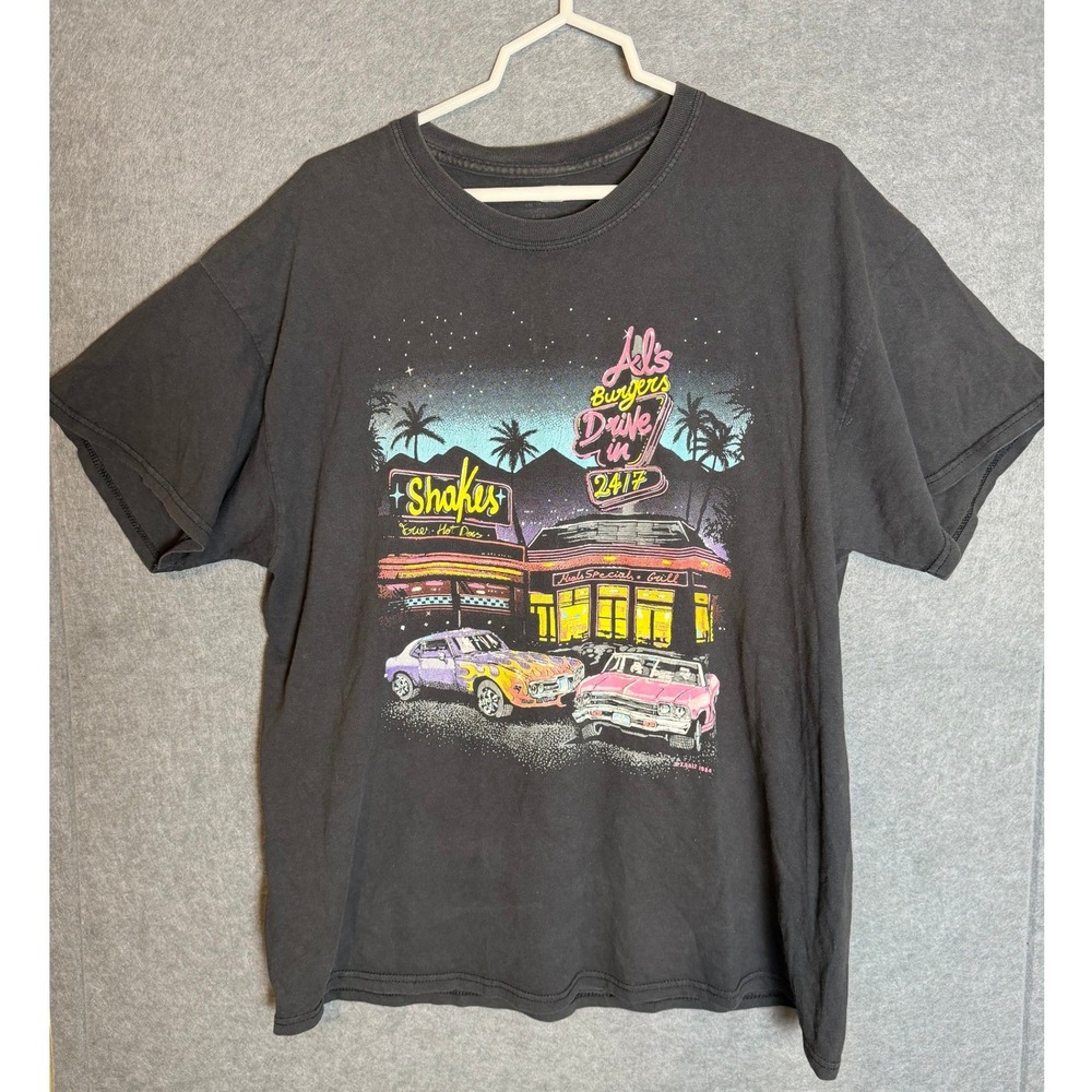 J. Galt‎ Graphic T-Shirt XL Black Al's Burgers Drive-In Happy Days Retro Vintage